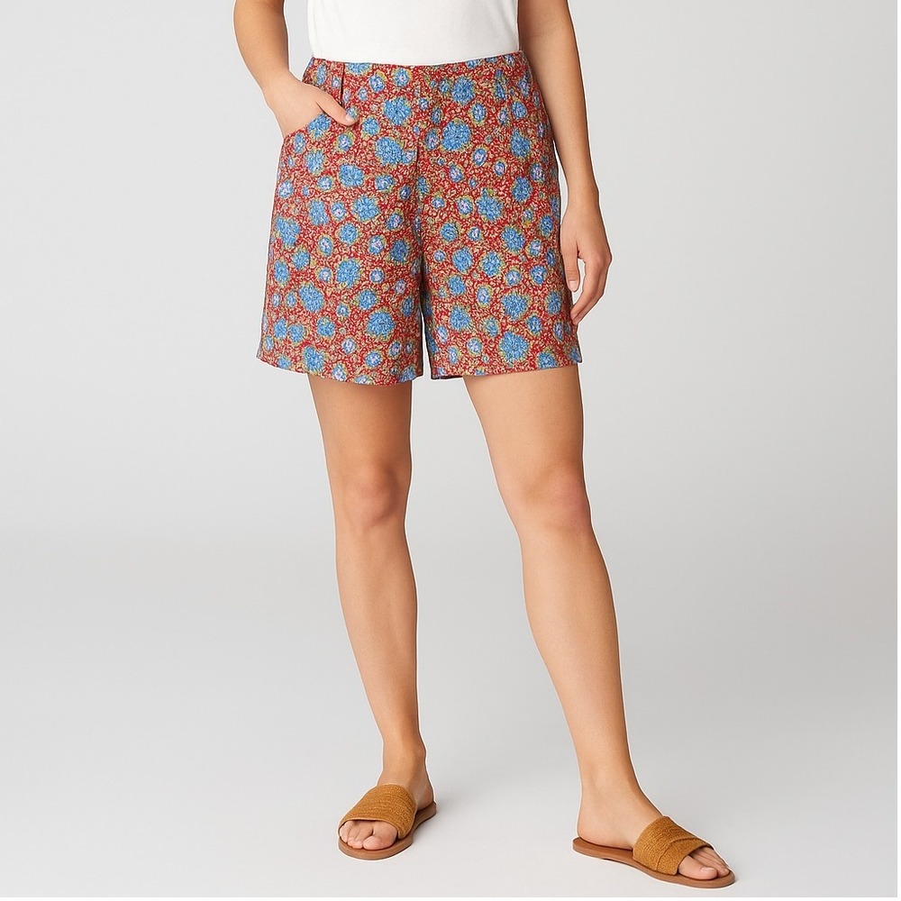 Vintage Cherokee Floral High-Rise Shorts 100% Cotton Red Blue 90s Mom Size 16